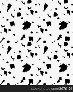 Black marker splashes and spots.Free hand drawn with ink brush seamless background. Abstract texture. Modern irregular tilable design.