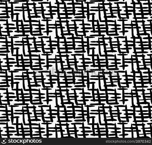 Black marker thick crossing hatches.Free hand drawn with ink brush seamless background. Abstract texture. Modern irregular tilable design.