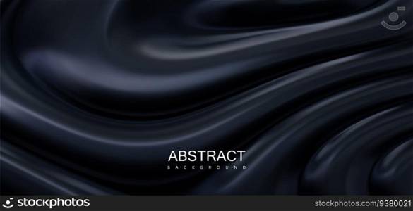 Black melted substance. Wavy texture. Abstract background with ripples. Vector 3d illustration. Fluid glossy leak backdrop. Decoration for banner or cover design.. Black melted substance. Abstract background with ripples.