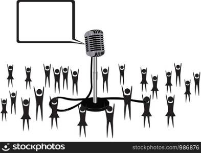 black men and women around a microphone