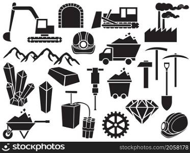 Black mining vector icons set (design elements)