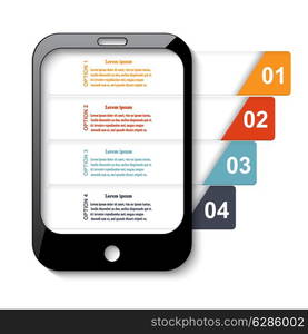 Black mobile phone with elements of infographics - colored stripes for your text and design. Vector illustration