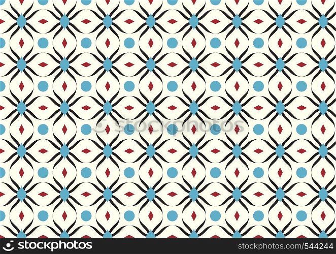 Black modern and sweet blossom and rhomboid and circle pattern on pastel background. Vintage and modern bloom pattern style for classic or retro design