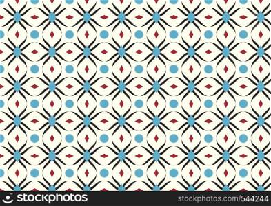 Black modern and sweet blossom and rhomboid and circle pattern on pastel background. Vintage and modern bloom pattern style for classic or retro design
