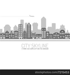 Black modern city view skyline poster with house and commercial buildings vector illustration. City Skyline Black