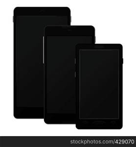 Black modern digital smartphones mockup. Realistic illustration of black modern digital smartphones vector mockup for web. Black modern digital smartphones mockup