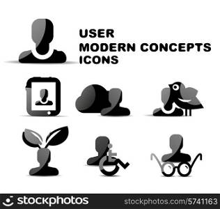 Black modern person concepts vector glossy icon set