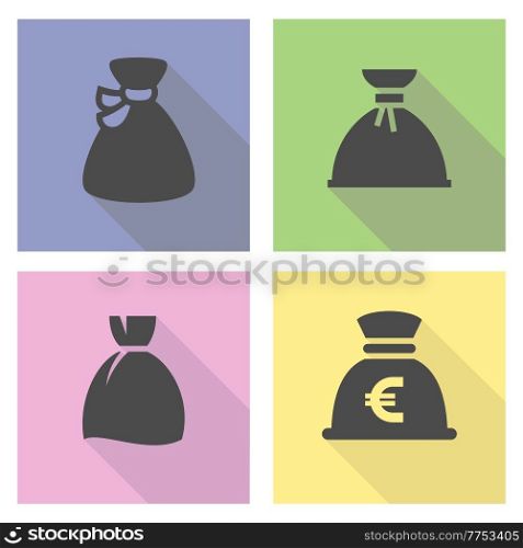 Black money bag set on a colored square.. Black money bag set on a colored square