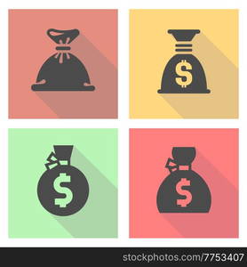 Black money bag set on a colored square.. Black money bag set on a colored square