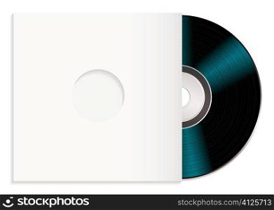 Black music record with white cover or sleeve