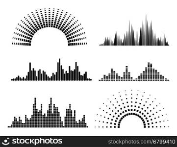 Black musicwaves forms. Black musicwaves forms isolated on white background. Vector illustration