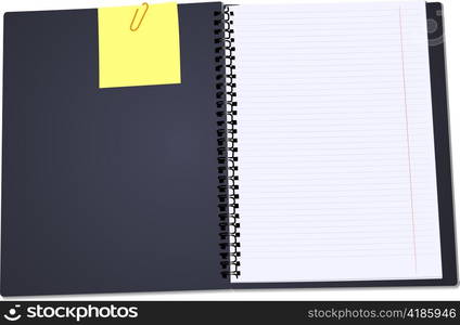 Black Notebook open on white background with clipped yellow none. Vector illustration