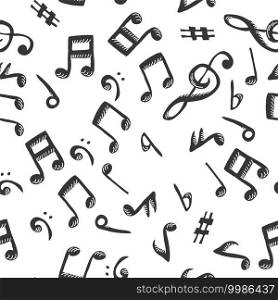 Black notes seamless pattern on white background. Music theme vector background