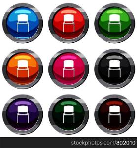 Black office chair set icon isolated on white. 9 icon collection vector illustration. Black office chair set 9 collection