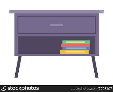 Black office locker with books, cabinet for papers and documents isolated on a white background. Bedside illustration or nightstand with drawer, furniture for the office workplace or living room. Black office locker with books, cabinet for papers and documents isolated on a white background