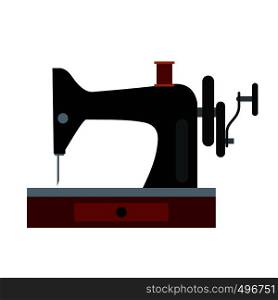 Black old sewing machine flat icon isolated on white background. Black old sewing machine flat icon