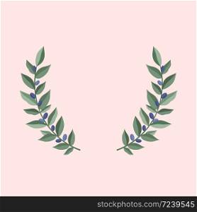Black olive branches wreath on a dust pink background. Frame from olive leaves. Vintage wreath heraldic design element with floral frame made up of olive branches. Vector illustration.. Black olive branches wreath on a dust pink background. Frame from olive leaves. Vintage wreath heraldic design element with floral frame made up of olive branches.
