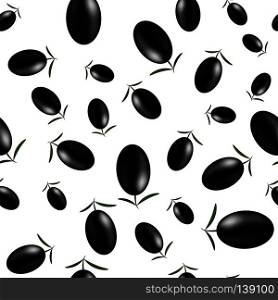 Black Olives Isolated on White Background. Seamless Pattern. Black Olives Background. Seamless Pattern