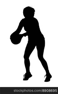 Black on white silhouette of korfball ladies league player girl aiming at goal