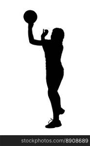 Black on white silhouette of korfball ladies league player girl throwing ball