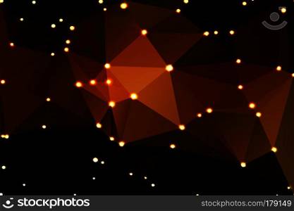 Black orange yellow abstract low poly geometric background with defocused lights