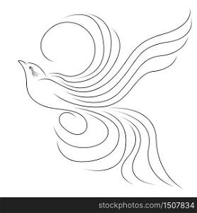 Black outline of beautiful flying bird illustration isolated on the white background