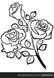 Black outline of rose flowers isolated on a white background, vector illustration