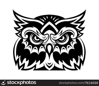 Black owl bird head for mascot or tattoo design