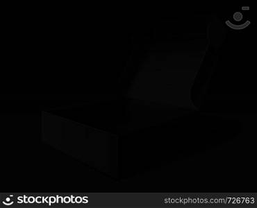 Black packaging box. Empty open dark package template, cube pack and box mockup. Gift cardboard package or cosmetic presents black wrapping 3d realistic vector illustration. Black packaging box. Empty open dark package template, cube pack and box mockup vector illustration