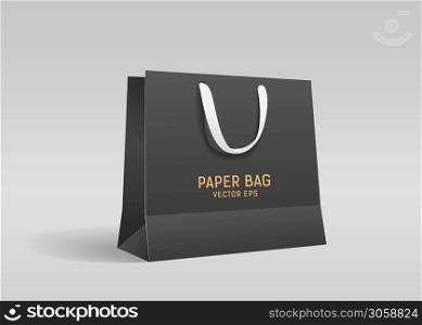 Black paper bag, with black cloth handle design, template on gray background Eps 10 vector illustration