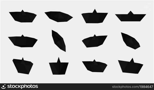 Black paper boat collection with different views and angles