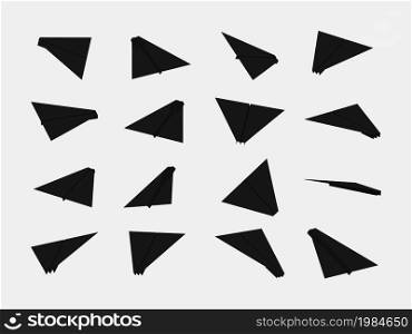 Black paper planes collection with different views and angles