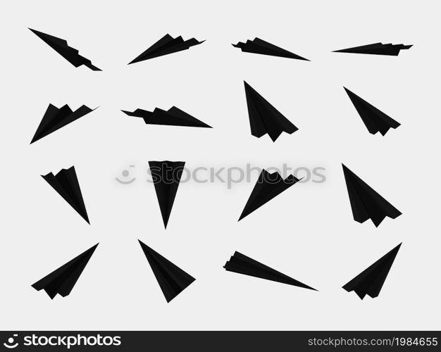 Black paper planes collection with different views and angles