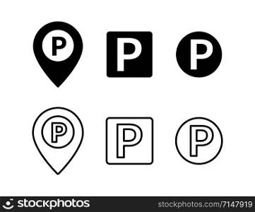 Black parking icon. Car parking traffic illustration isolated. Vector parking sign symbol. EPS 10