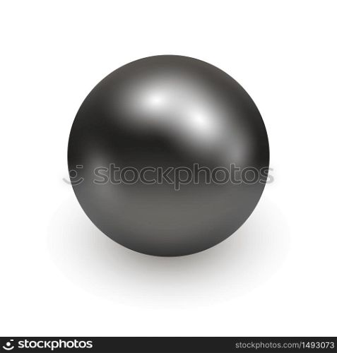 Black pearl isolated on white background. Vector 3d object, natural gemstone, realistic illustration