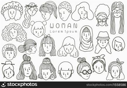 Black people line collection with woman,female,girl,people.Vector illustration for icon,logo,sticker,printable and tattoo