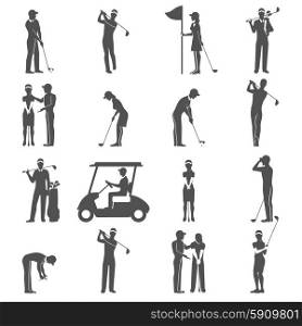 Black people playing golf game silhouettes icons set isolated vector illustration. Golf People Black