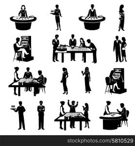 Black people silhouettes gambling in casino icons set isolated vector illustration. People In Casino Black