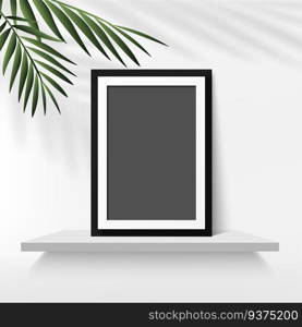 Black photo frame with palm leaves in white background. Vector.. Black photo frame with palm leaves in white background. Vector
