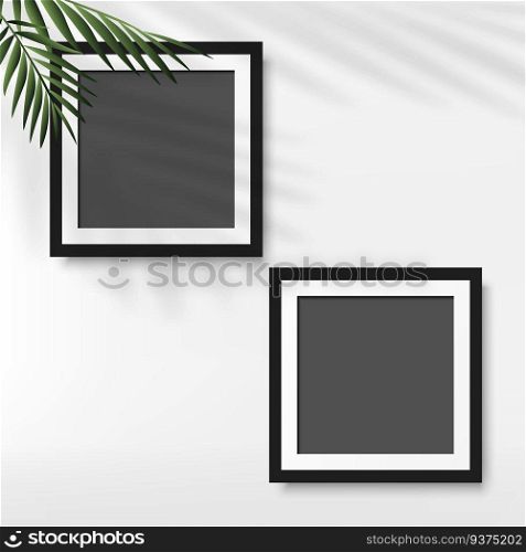 Black photo frame with palm leaves in white background. Vector.. Black photo frame with palm leaves in white background. Vector
