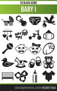 Black pictograms / icons about baby. This icon set is perfect for creative people and designers who need the theme baby in her graphic design.. Black Icon Set Baby I