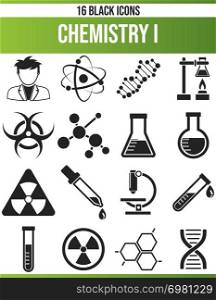Black pictograms / icons on Chemistry. This icon set is perfect for creative people and designers who need on Chemistry in their graphic designs.. Black Icon Set Chemistry I