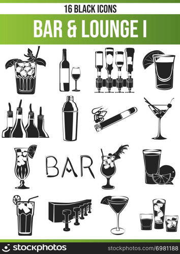 Black pictograms / icons on lounge. This icon set is perfect for creative people and designers who need the theme bar and cocktails in their graphic designs.. Black Icon Set Bar & Lounge I
