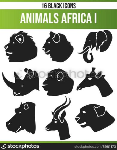 Black Piktoramme / icons about African animals. This icon set is perfect for creative people and designers who need the theme of African animals in their graphic designs.. Black Icon Set Animals Africa I