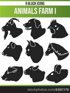 Black Piktoramme / icons on farm animals. This icon set is perfect for creative people and designers who need the theme of farm animals in their graphic designs.. Black Icon Set Animals Farm I