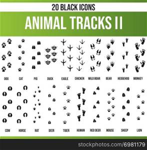 Black Piktoramme / icons on traces of animals. This icon set is perfect for creative people and designers who need the theme traces of animals in their graphic designs.. Black Icon Set Animal Tracks II