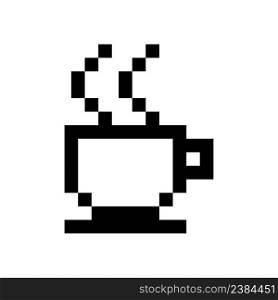 Black pixel coffee cup in retro style. Pixel art. Vector illustration. stock image. EPS 10. . Black pixel coffee cup in retro style. Pixel art. Vector illustration. stock image. 
