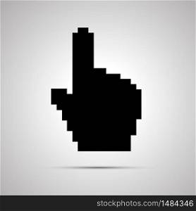 Black pixelated computer cursor in hand shape, simple icon. Black pixelated computer cursor in hand shape, simple icon with shadow