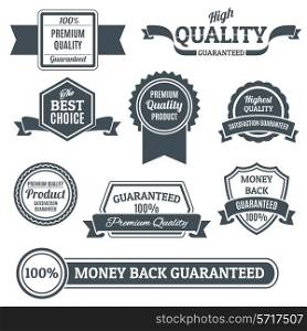 Black premium quality products best choice money back guaranteed labels set isolated vector illustration