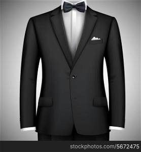 Black premium style boss businessman classic suit tuxedo poster with shirt and bow tie vector illustration